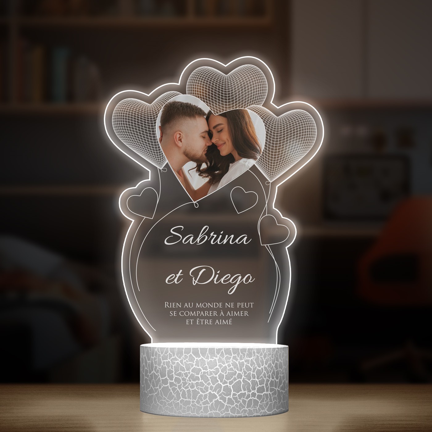 Lampe LED 3D avec impression pour couple avec photo