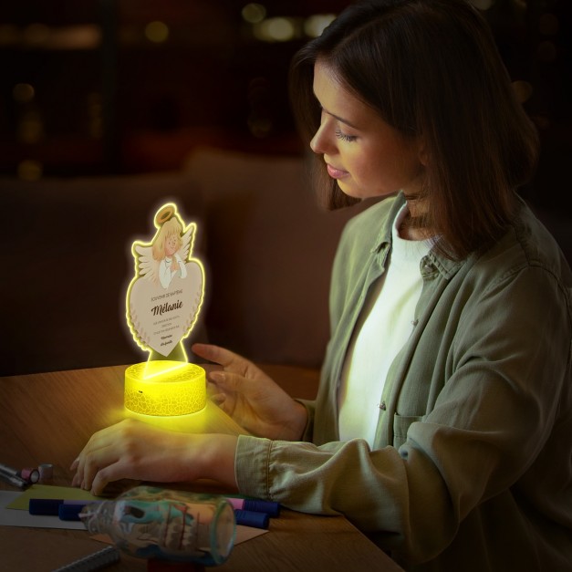 Lampe LED 3D avec impression baptême pour fille