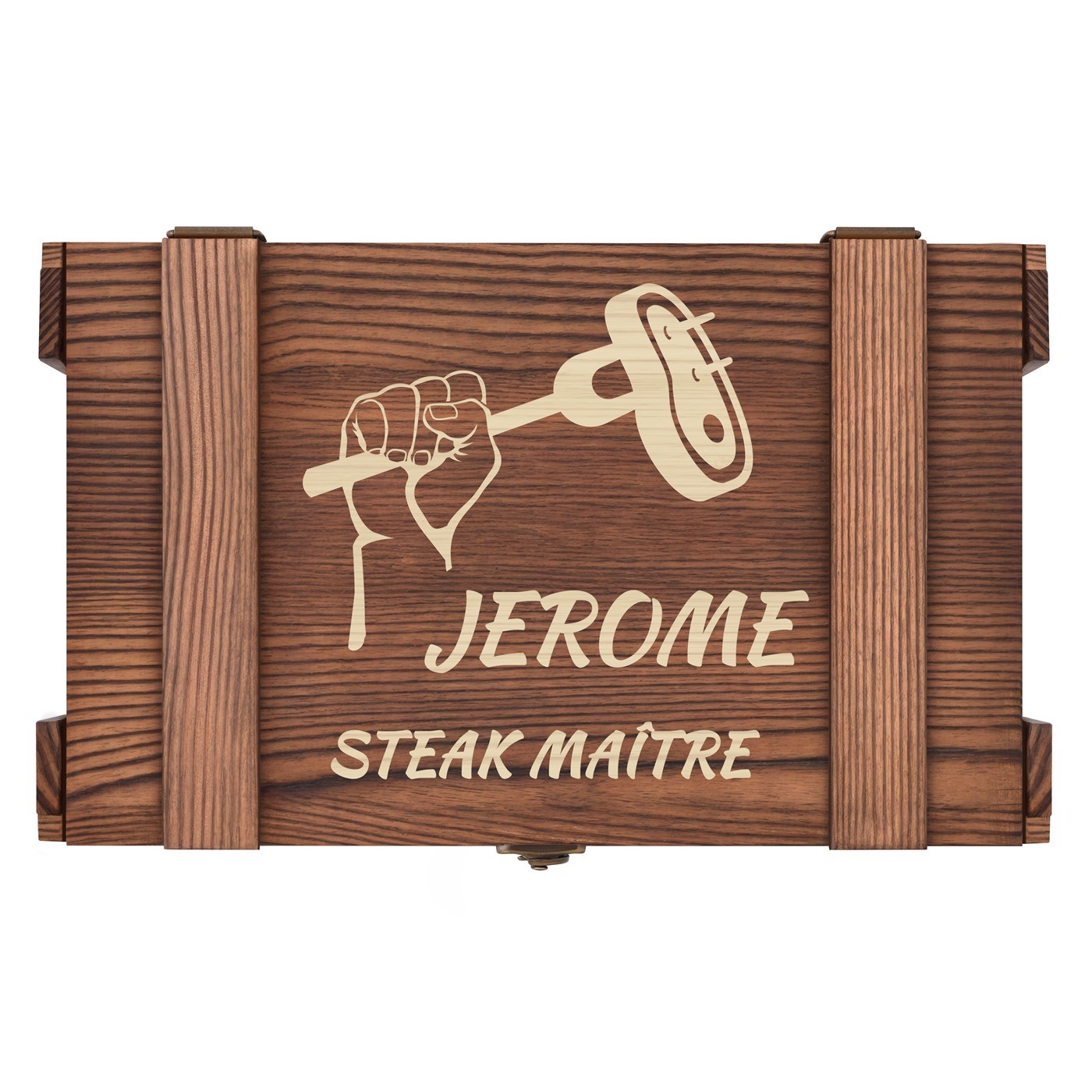 Couverts à steak pour 6 personnes dans un coffret en bois gravé pour un ami