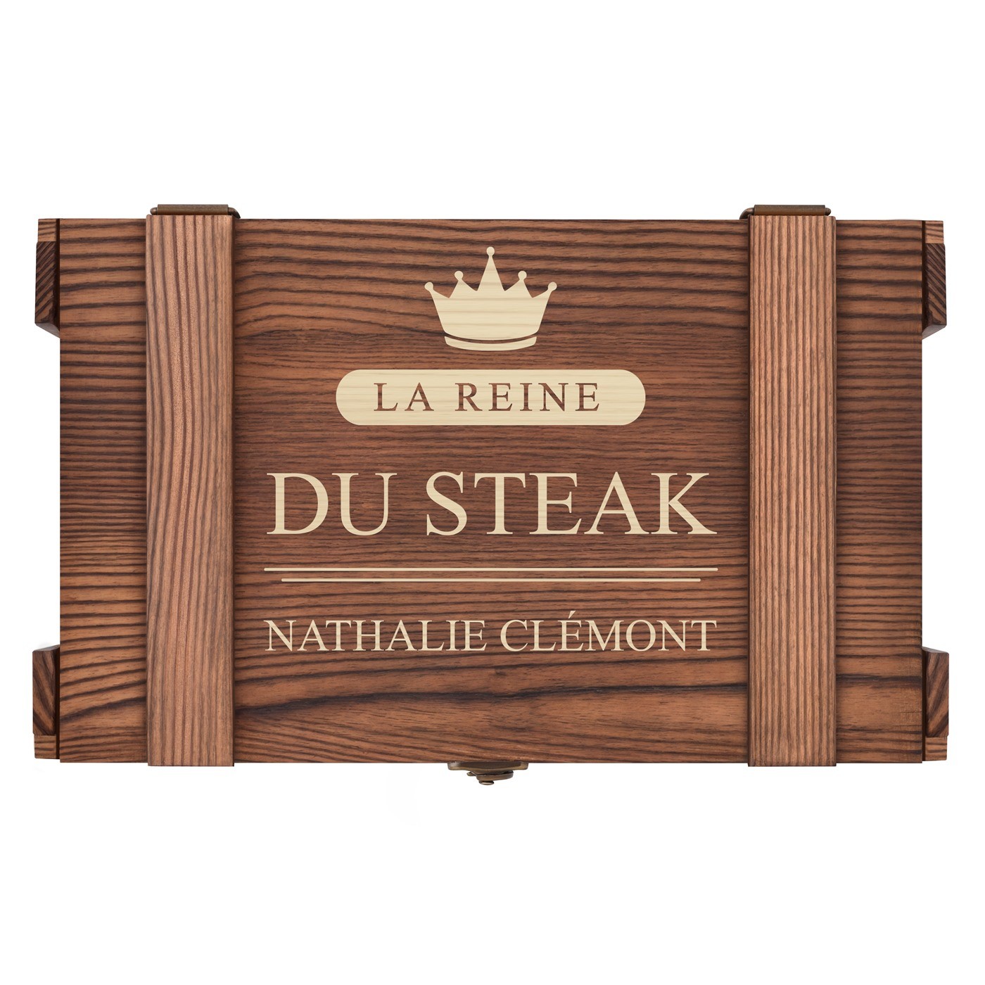 Couverts à steak pour 6 personnes dans un coffret en bois gravé pour elle
