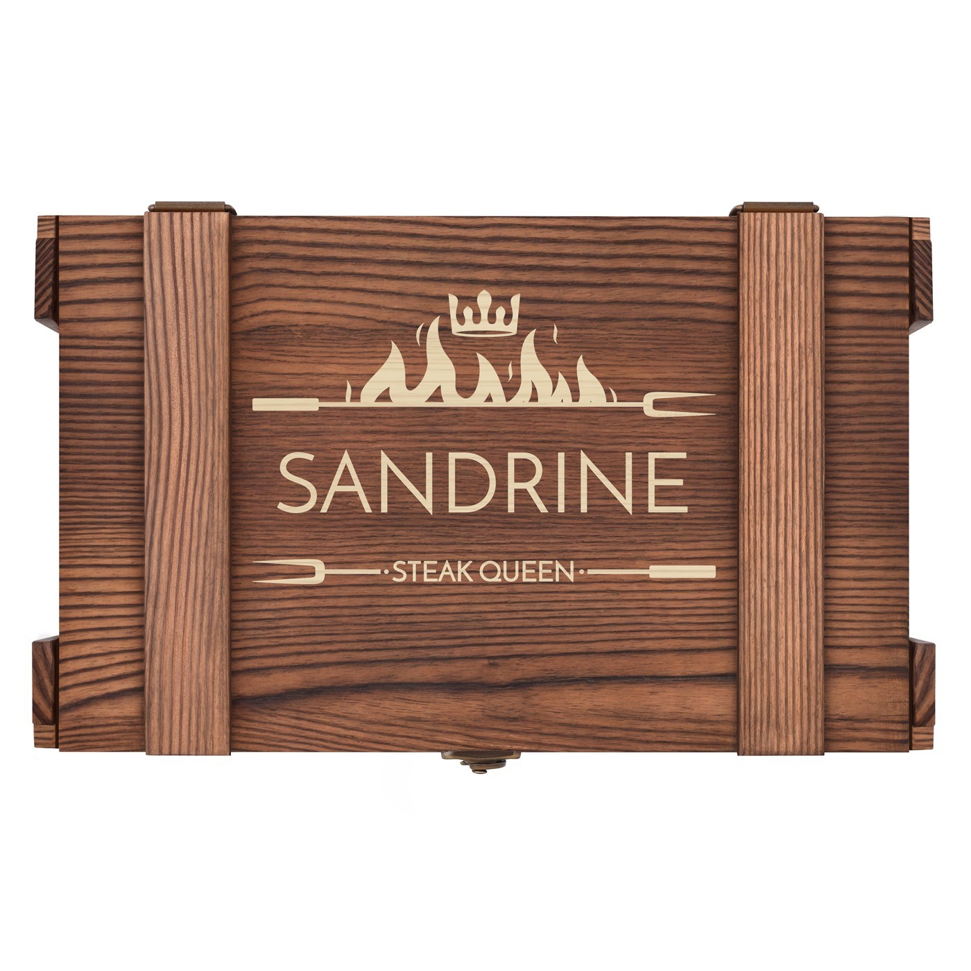 Couverts à steak pour 6 personnes dans un coffret en bois gravé pour femme