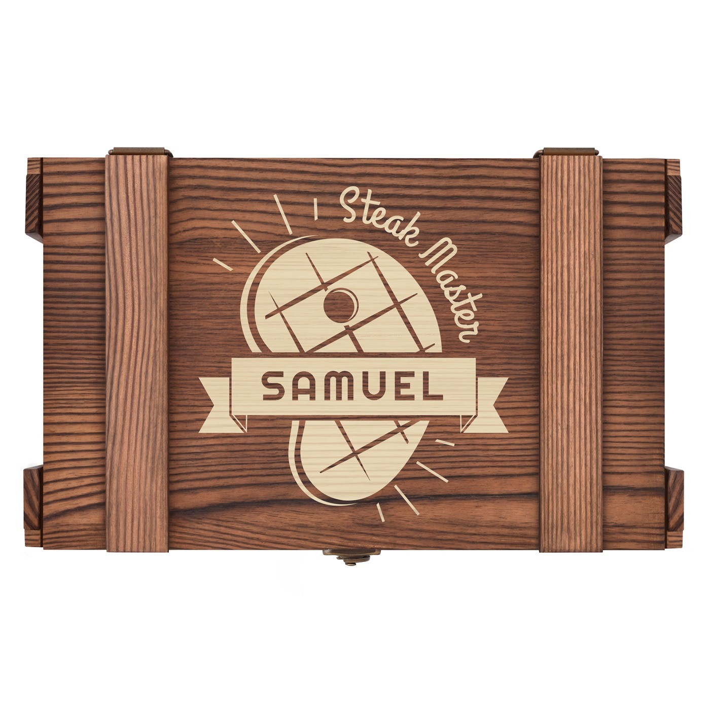 Couverts à steak pour 6 personnes dans un coffret en bois gravé pour lui