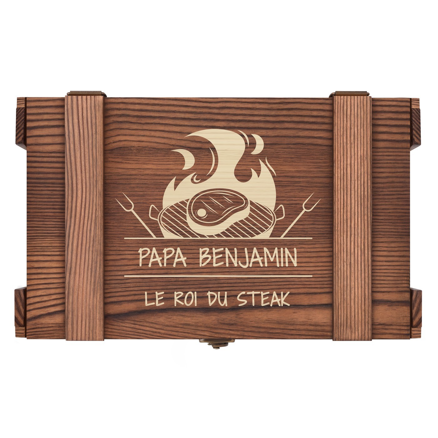 Couverts à steak pour 6 personnes dans un coffret en bois gravé pour papa