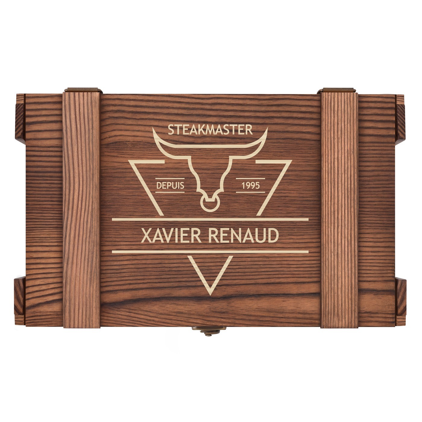 Couverts à steak pour 6 personnes dans un coffret en bois gravé pour homme pour anniversaire