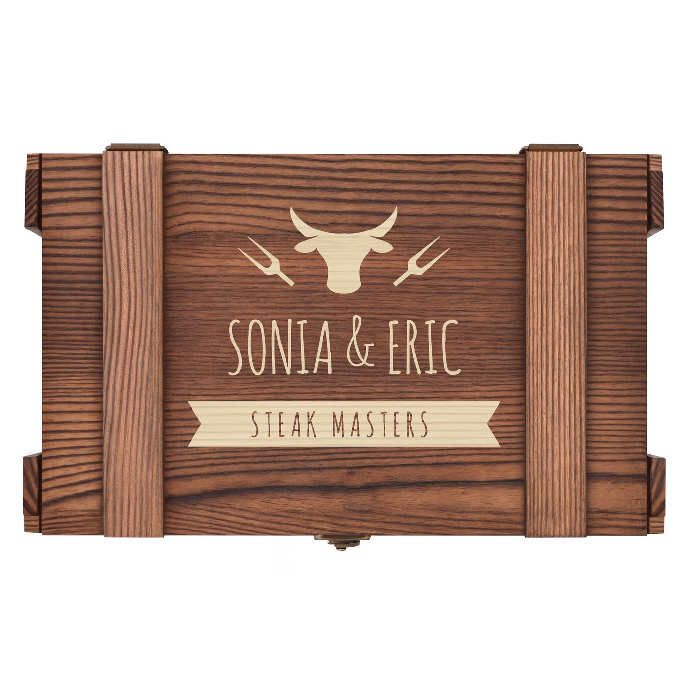Couverts à steak pour 6 personnes dans un coffret en bois gravé pour des amis