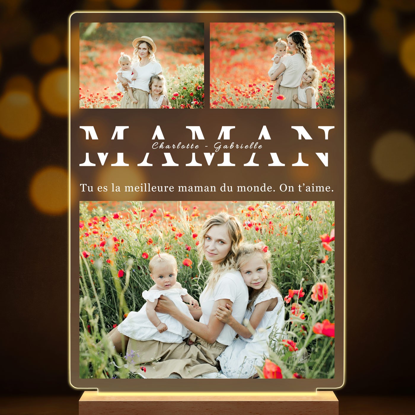Lampe LED personnalisée de taille XL avec photo pour maman pour son anniversaire