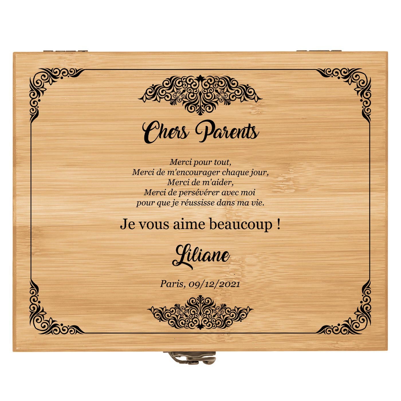 Ensemble d'accessoires pour vin avec coffret en bois de bambou personnalisé pour remerciement pour parents