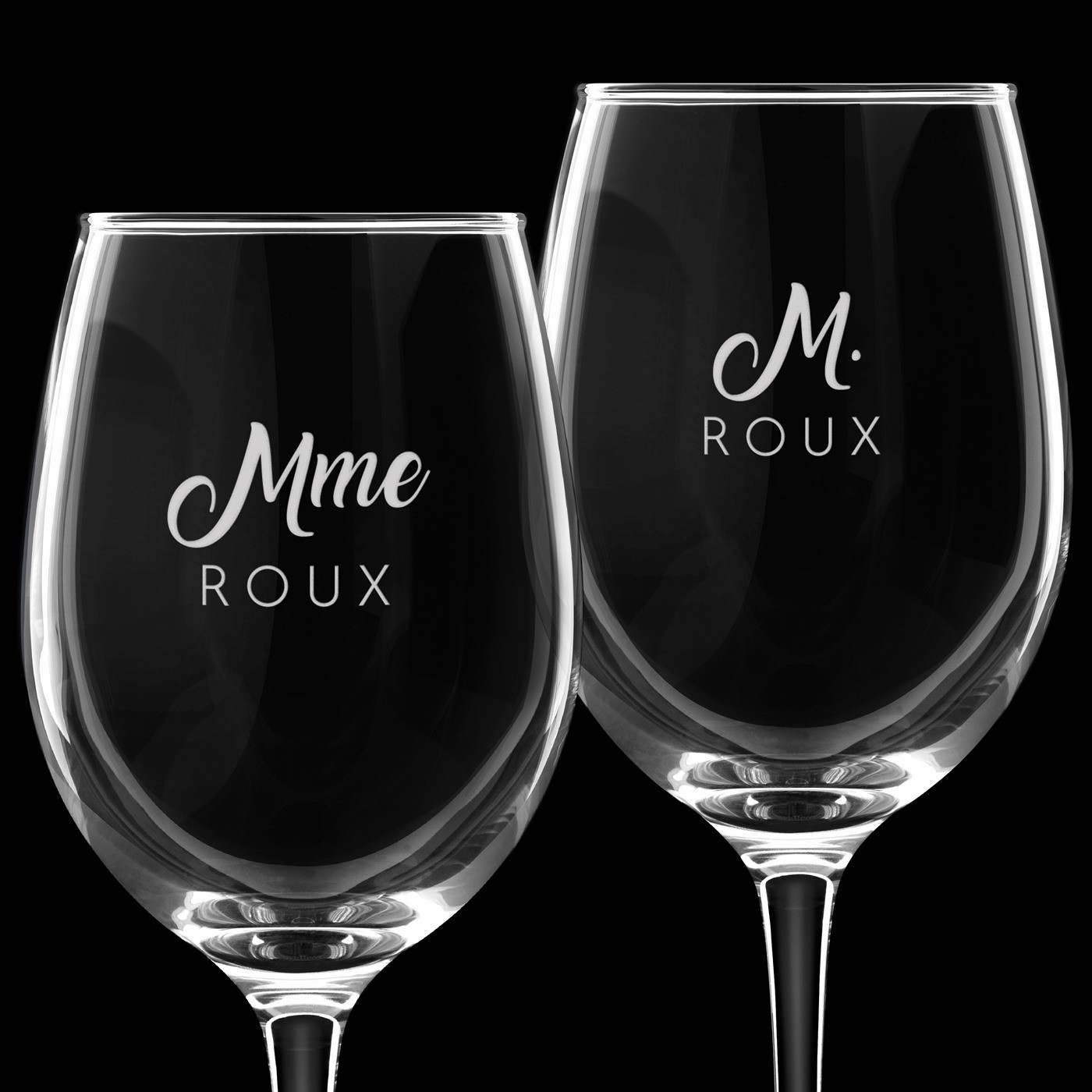 2 verres à vin avec gravure pour des jeunes mariés