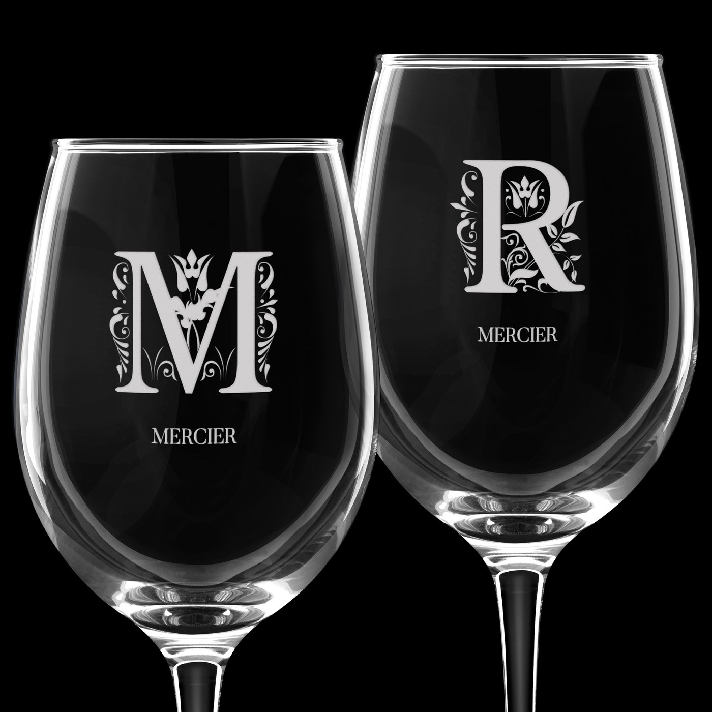 2 verres à vin avec gravure pour couple avec initiale