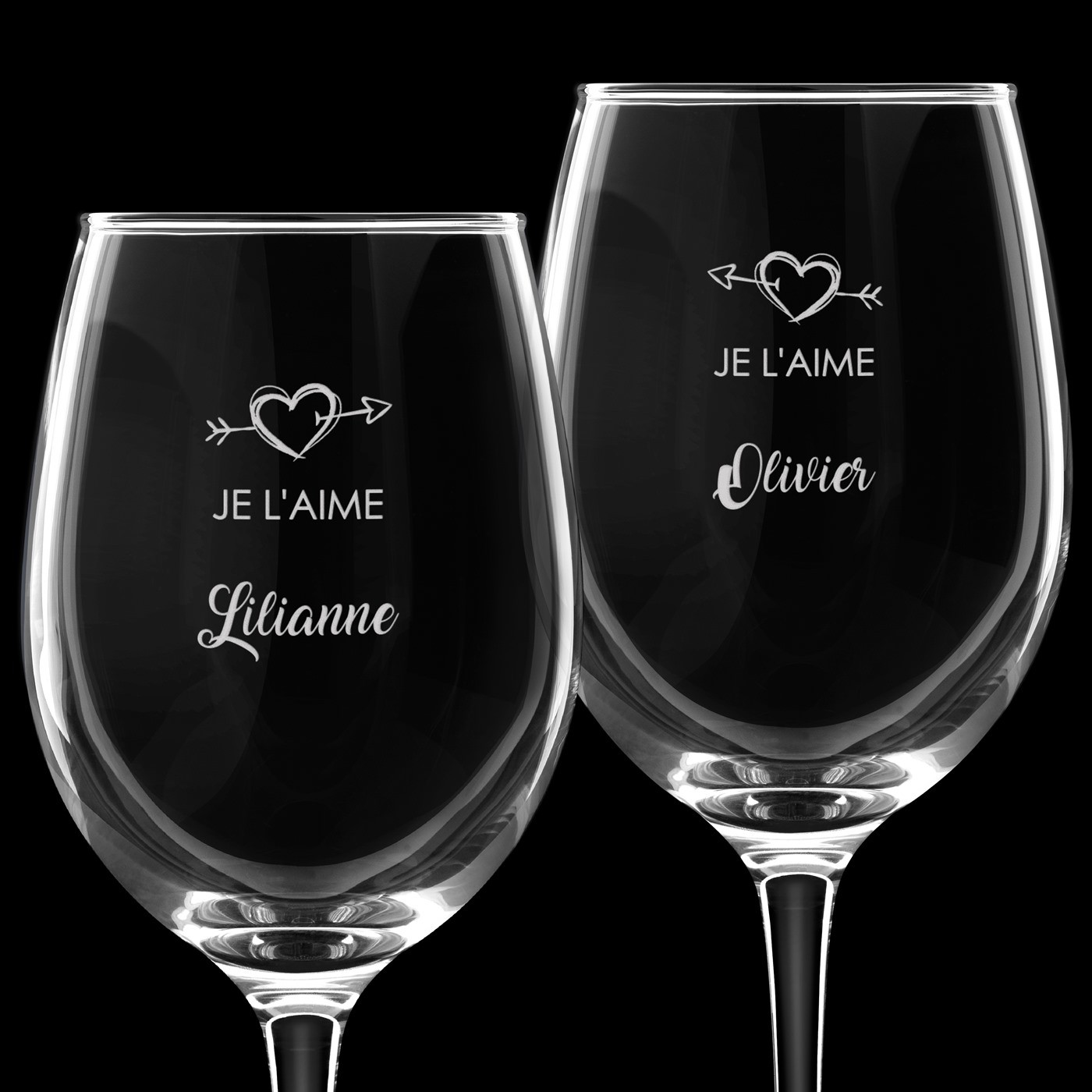 2 verres à vin avec gravure pour copain et copine pour la Saint-Valentin