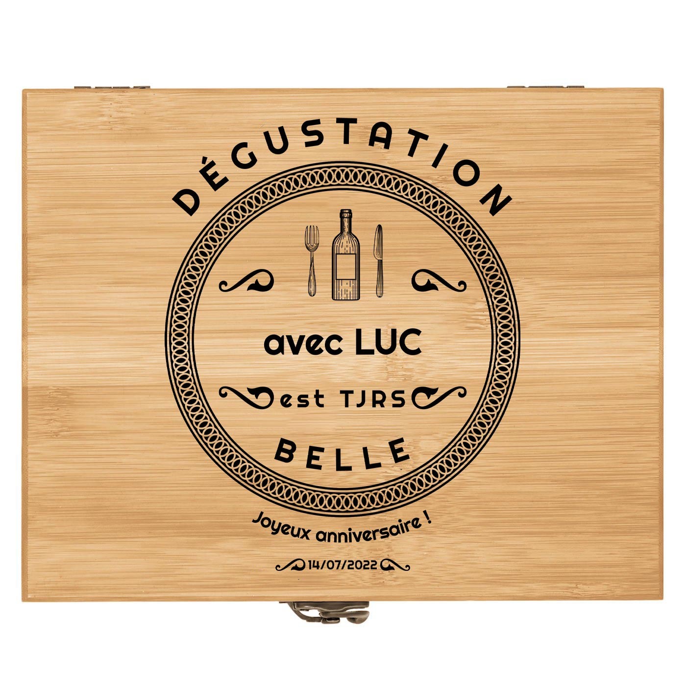 Ensemble d'accessoires pour vin avec coffret en bois de bambou avec impression pour l'anniversaire d'un copain