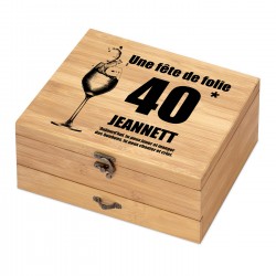 Ensemble d'accessoires pour vin avec coffret en bois de bambou avec impression pour une femme pour ses 40 ans