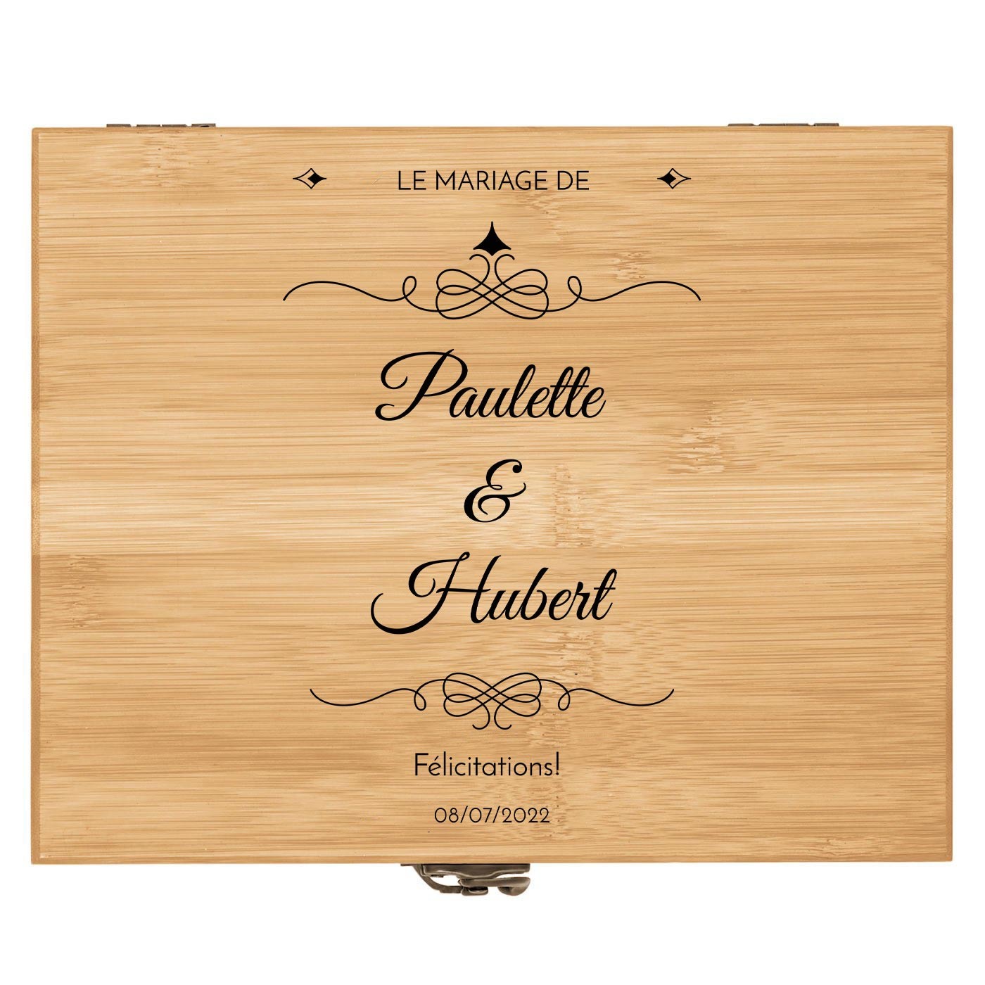 Ensemble d'accessoires pour vin avec coffret en bois de bambou avec impression pour un couple pour mariage