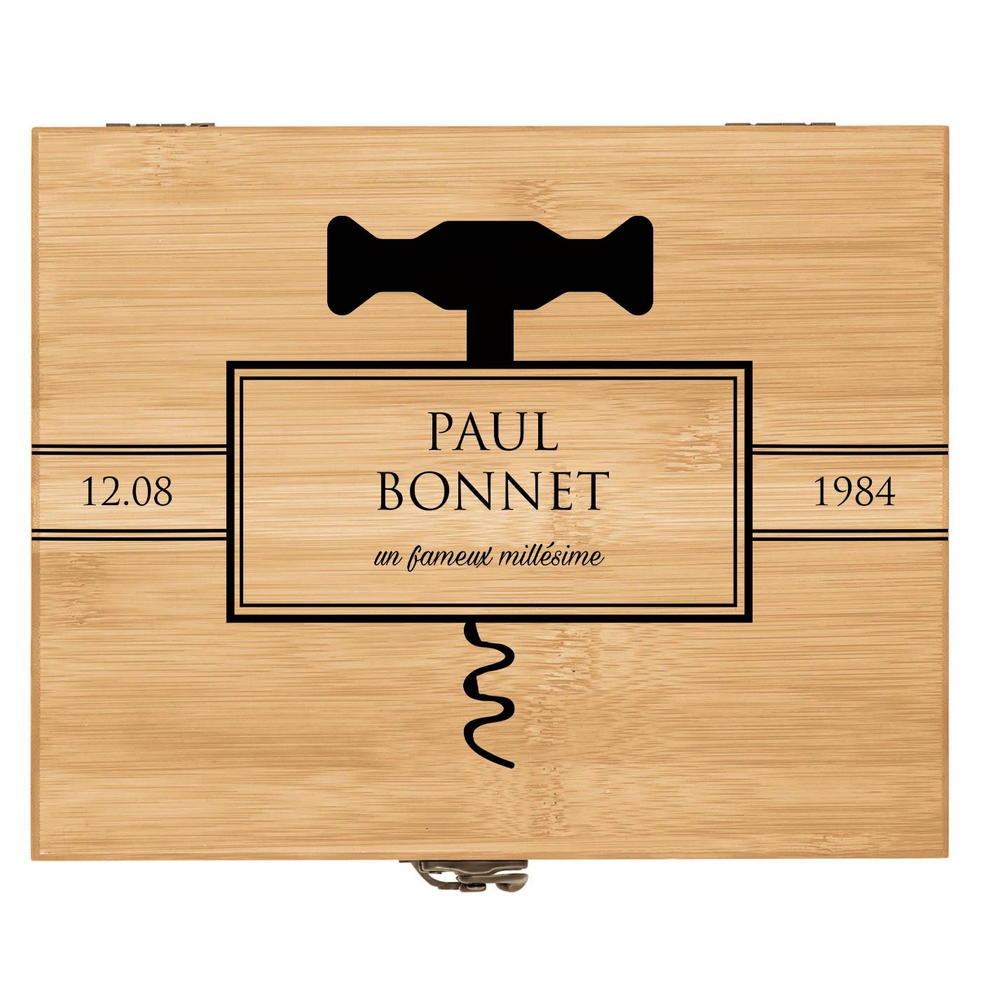 Ensemble d'accessoires pour vin avec coffret en bois de bambou personnalisé pour l'anniversaire d'un collègue