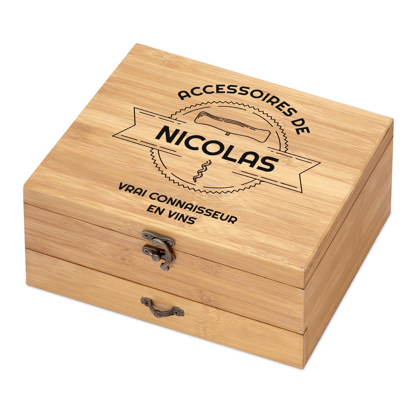 Ensemble d'accessoires pour vin avec coffret en bois de bambou avec impression pour un copain pour EVG