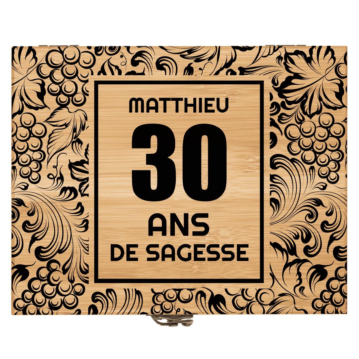 Ensemble d'accessoires pour vin avec coffret en bois de bambou personnalisé pour un homme pour ses 30 ans