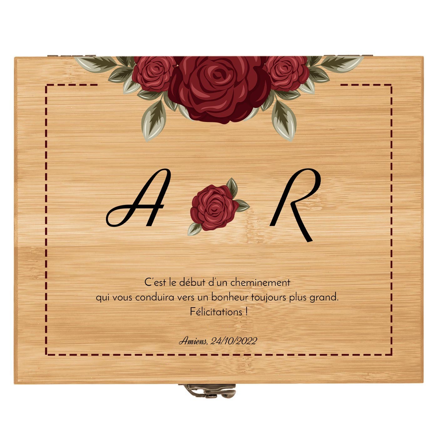 Ensemble d'accessoires pour vin avec coffret en bois de bambou avec impression pour elle et pour lui pour mariage