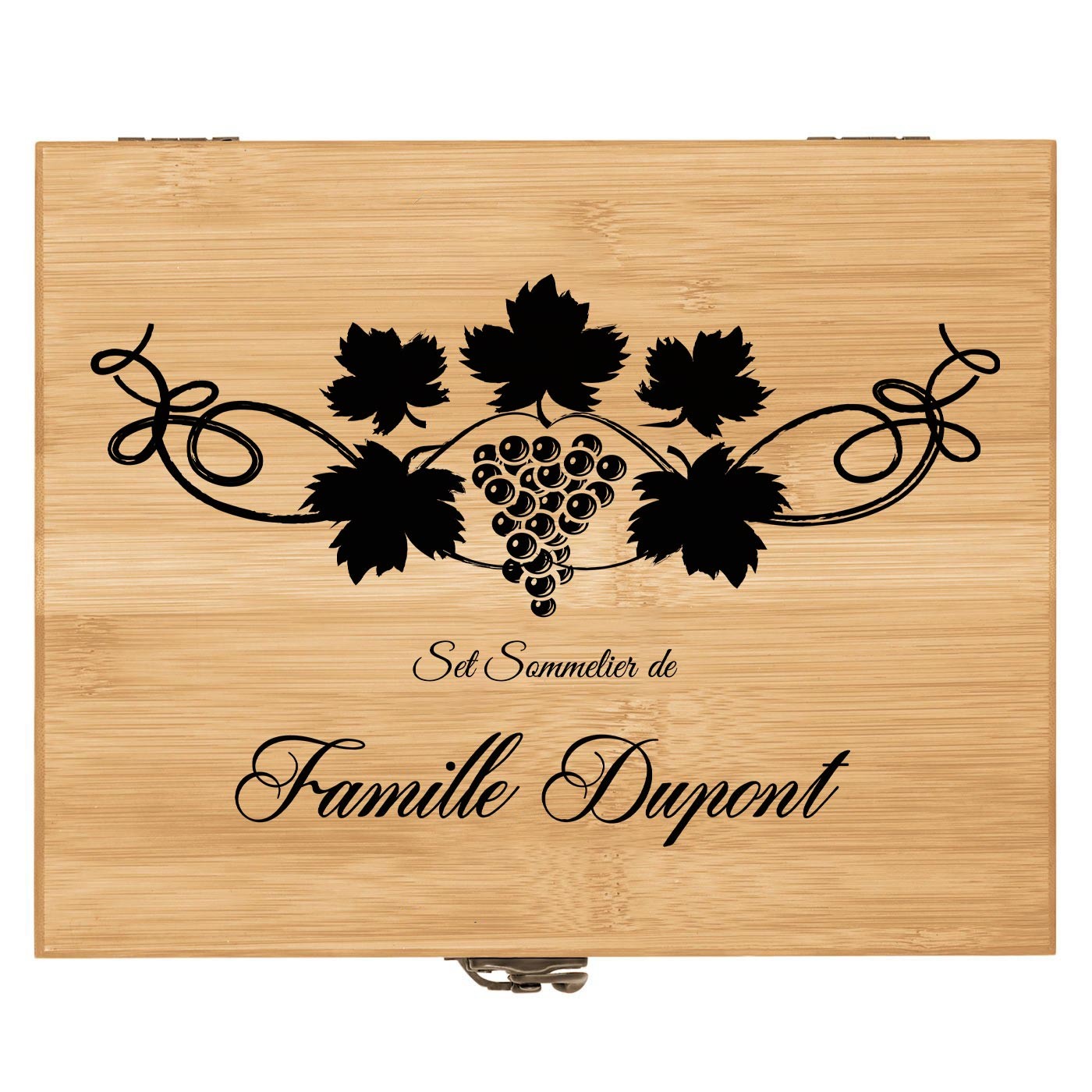 Ensemble d'accessoires pour vin avec coffret en bois de bambou avec impression pour une famille pour une crémaillère
