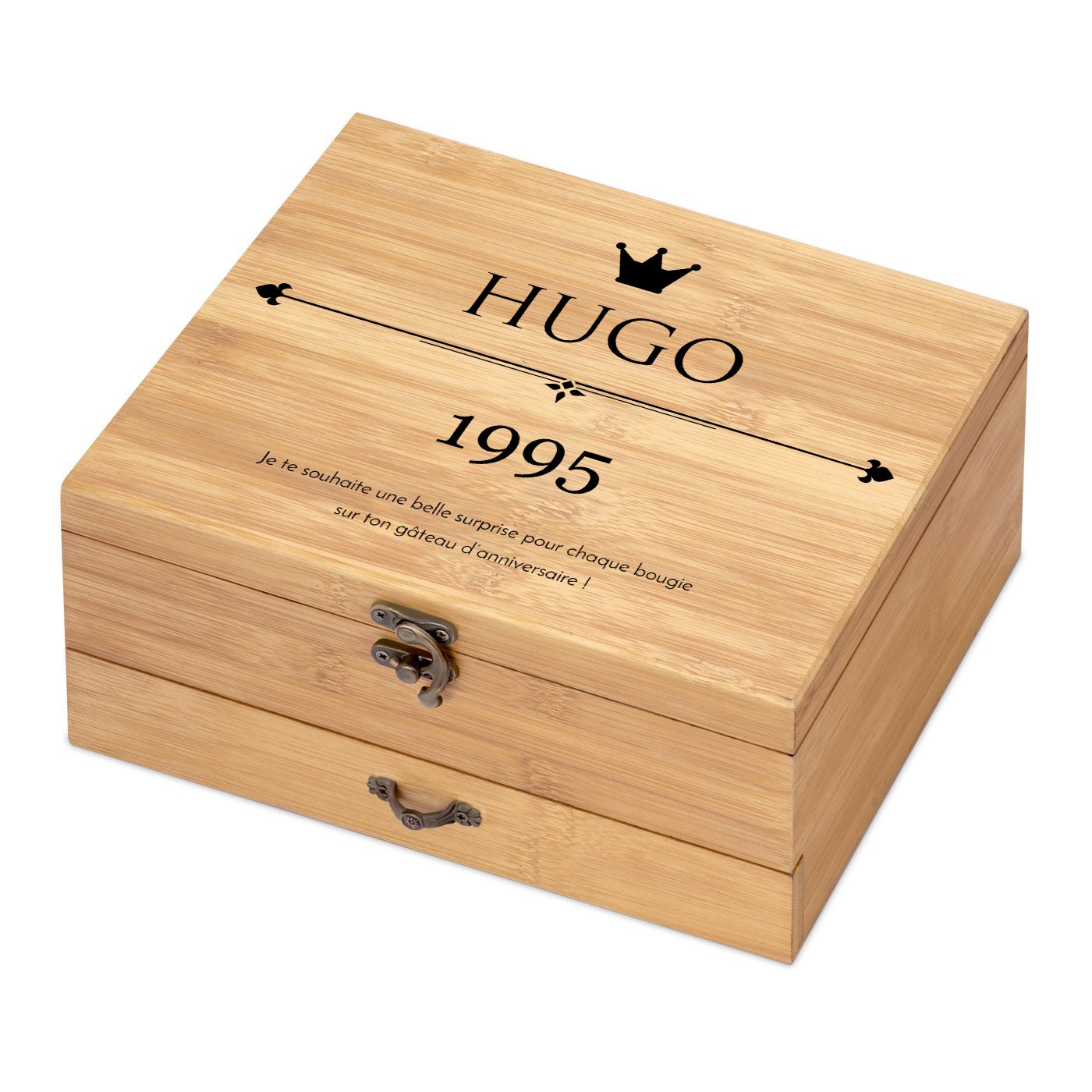 Ensemble d'accessoires pour vin avec coffret en bois de bambou personnalisé pour l'anniversaire d'un homme