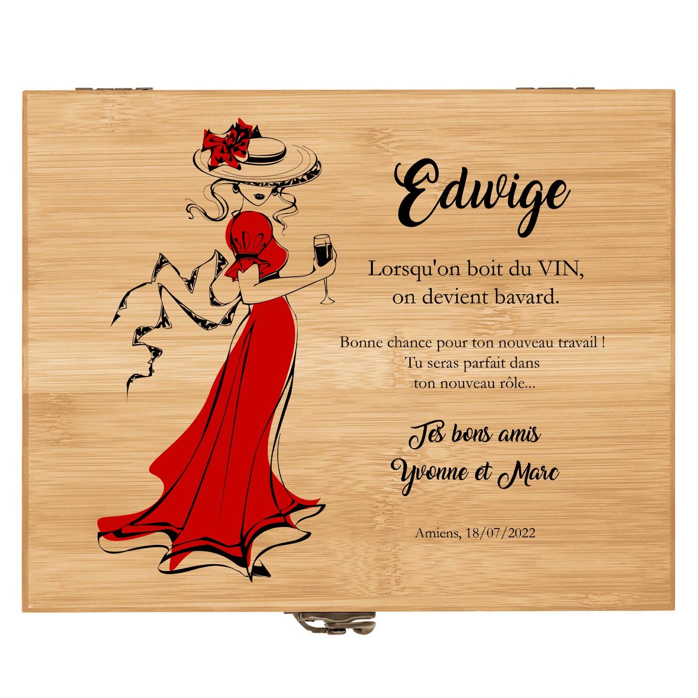 Ensemble d'accessoires pour vin avec coffret en bois de bambou avec impression pour une collègue pour promotion