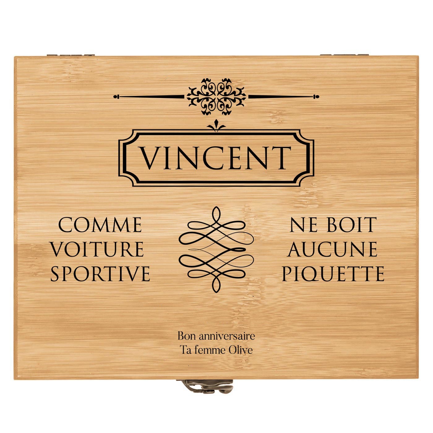 Ensemble d'accessoires pour vin avec coffret en bois de bambou personnalisé pour un mari pour son anniversaire