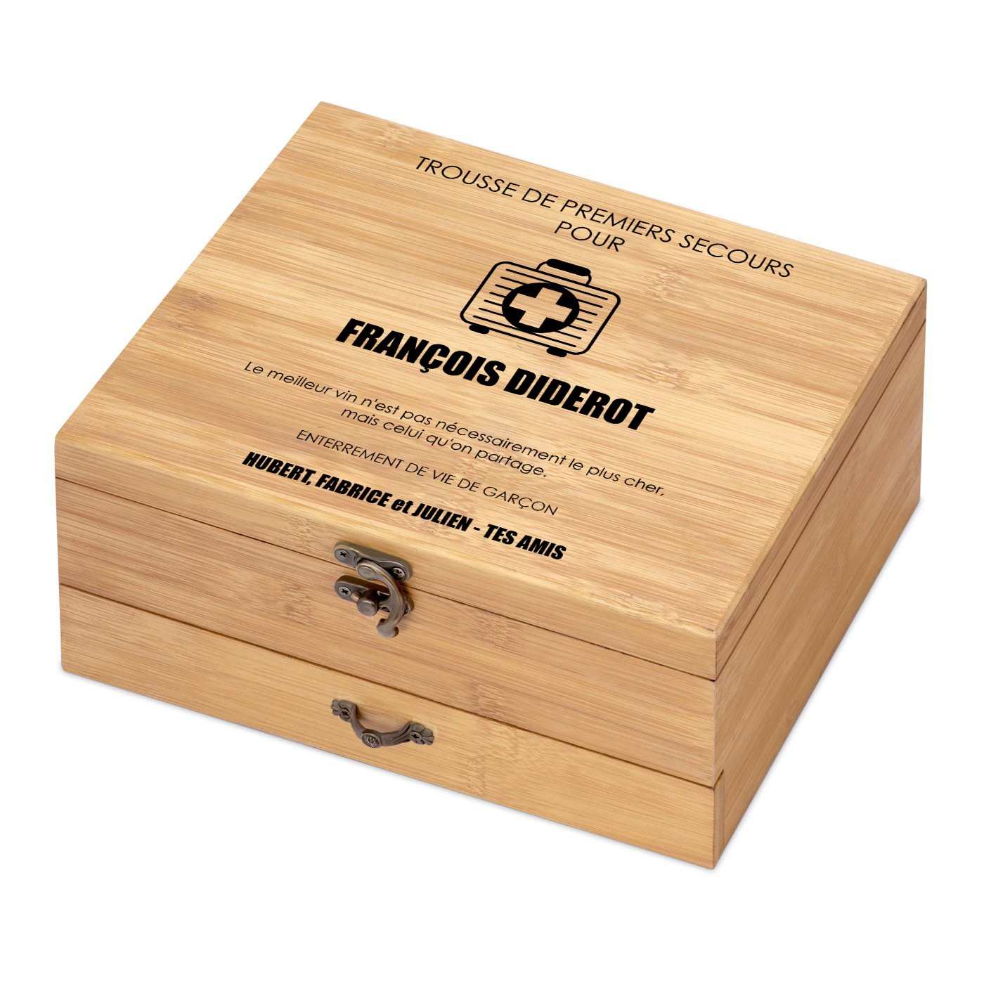 Ensemble d'accessoires pour vin avec coffret en bois de bambou personnalisé pour un ami pour l'enterrement de vie de garçon