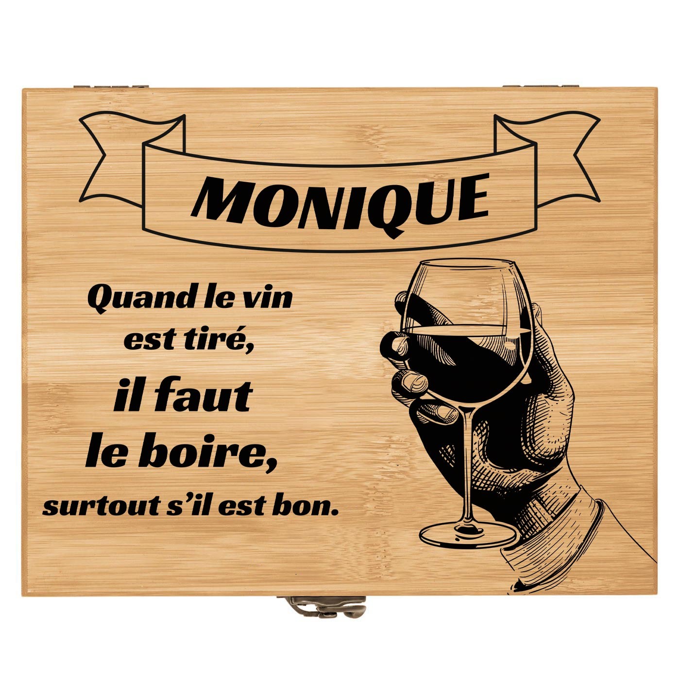 Ensemble d'accessoires pour vin avec coffret en bois de bambou personnalisé pour l'anniversaire d'une copine