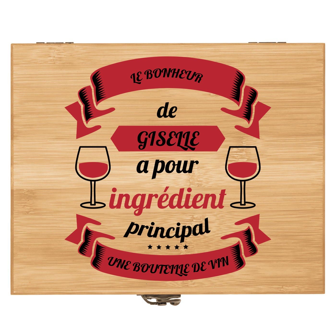 Ensemble d'accessoires pour vin avec coffret en bois de bambou avec impression pour l'anniversaire d'une amie