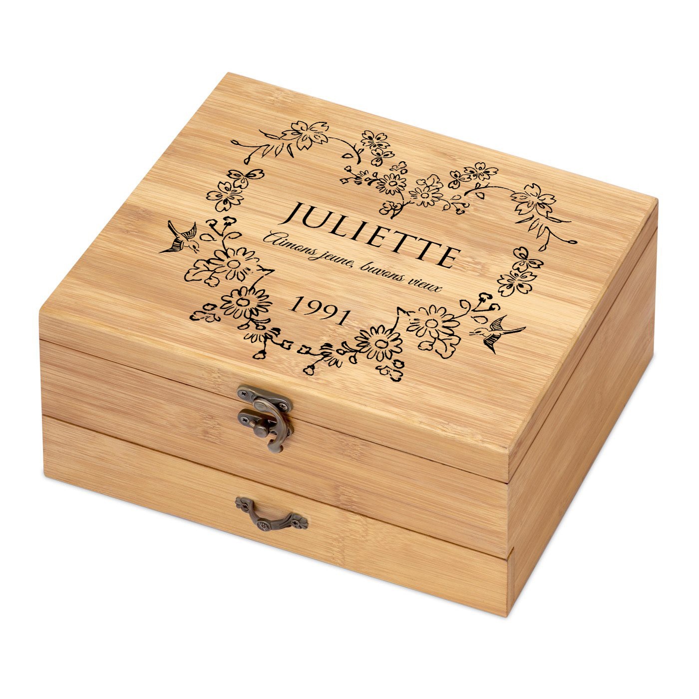 Ensemble d'accessoires pour vin avec coffret en bois de bambou personnalisé pour une copine pour la Saint-Valentin