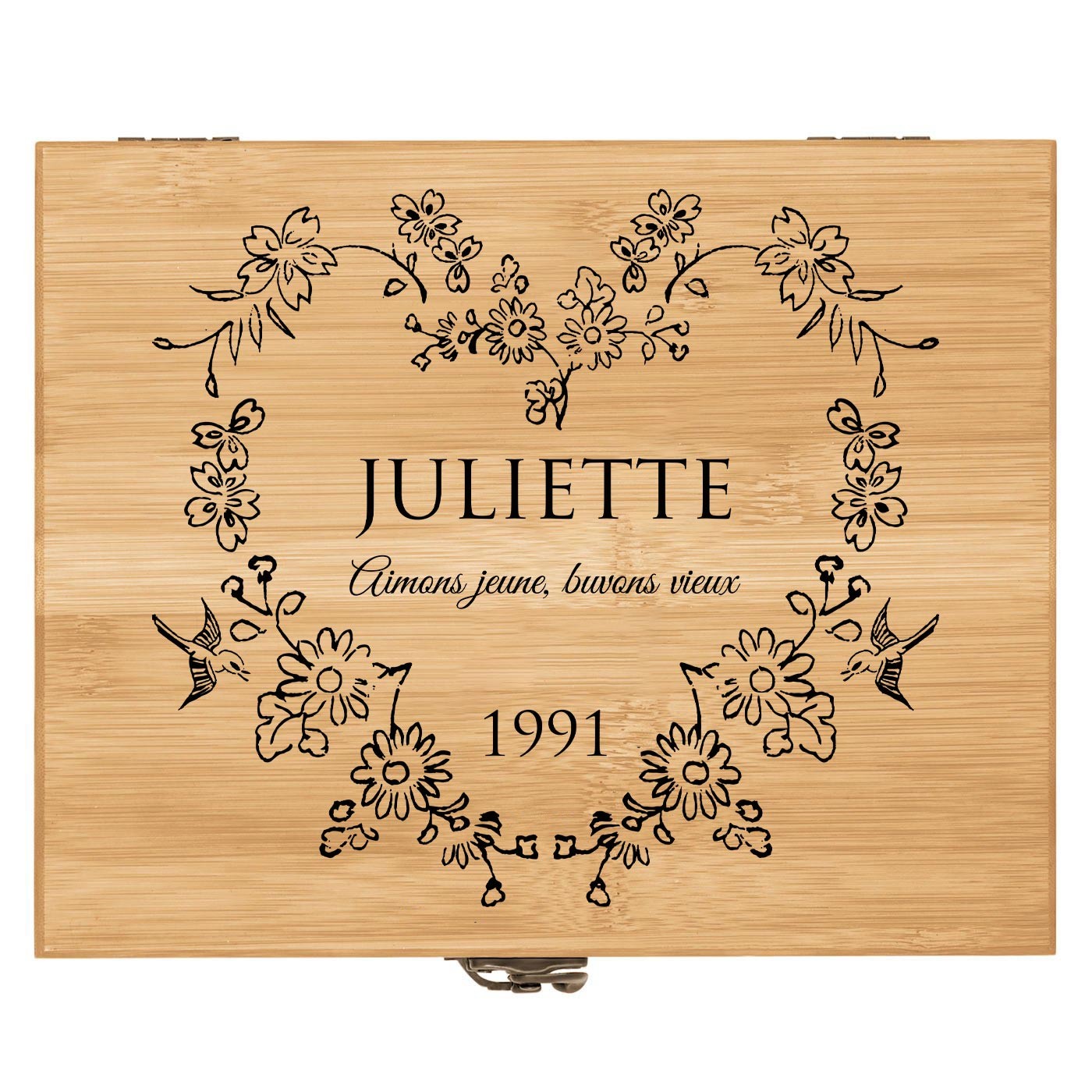 Ensemble d'accessoires pour vin avec coffret en bois de bambou personnalisé pour une copine pour la Saint-Valentin