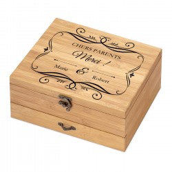Ensemble d'accessoires pour vin avec coffret en bois de bambou personnalisé pour parents pour remerciement de mariage