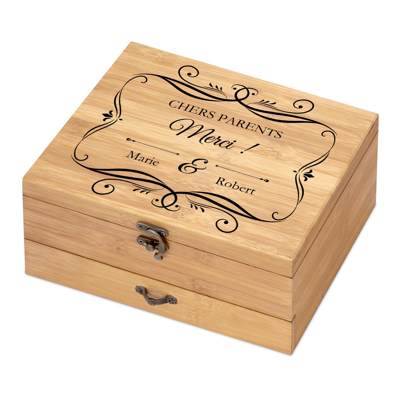 Ensemble d'accessoires pour vin avec coffret en bois de bambou personnalisé pour parents pour remerciement de mariage