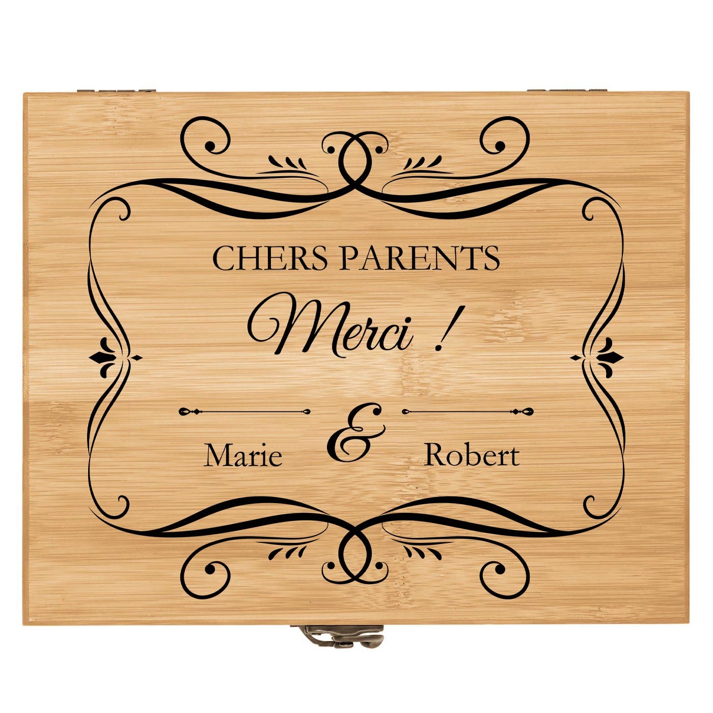 Ensemble d'accessoires pour vin avec coffret en bois de bambou personnalisé pour parents pour remerciement de mariage