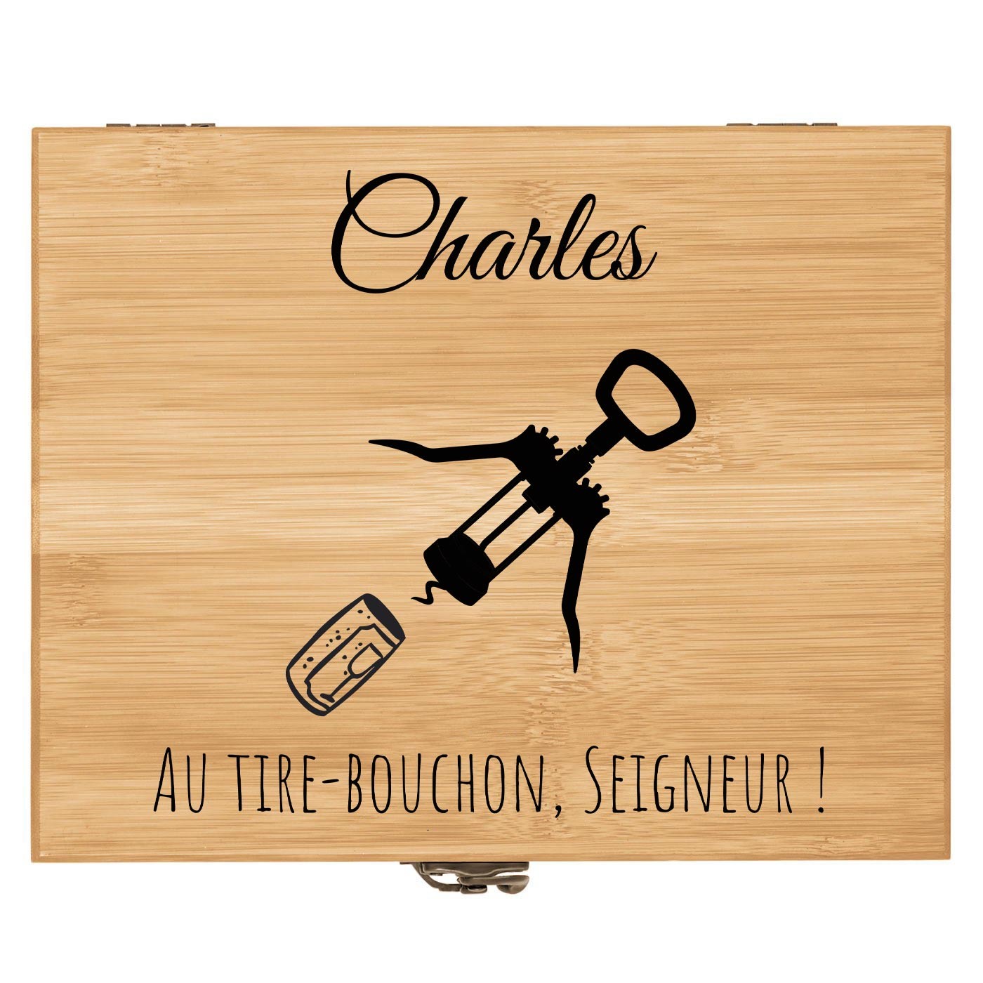 Ensemble d'accessoires pour vin avec coffret en bois de bambou avec impression pour un copain pour la Saint-Valentin
