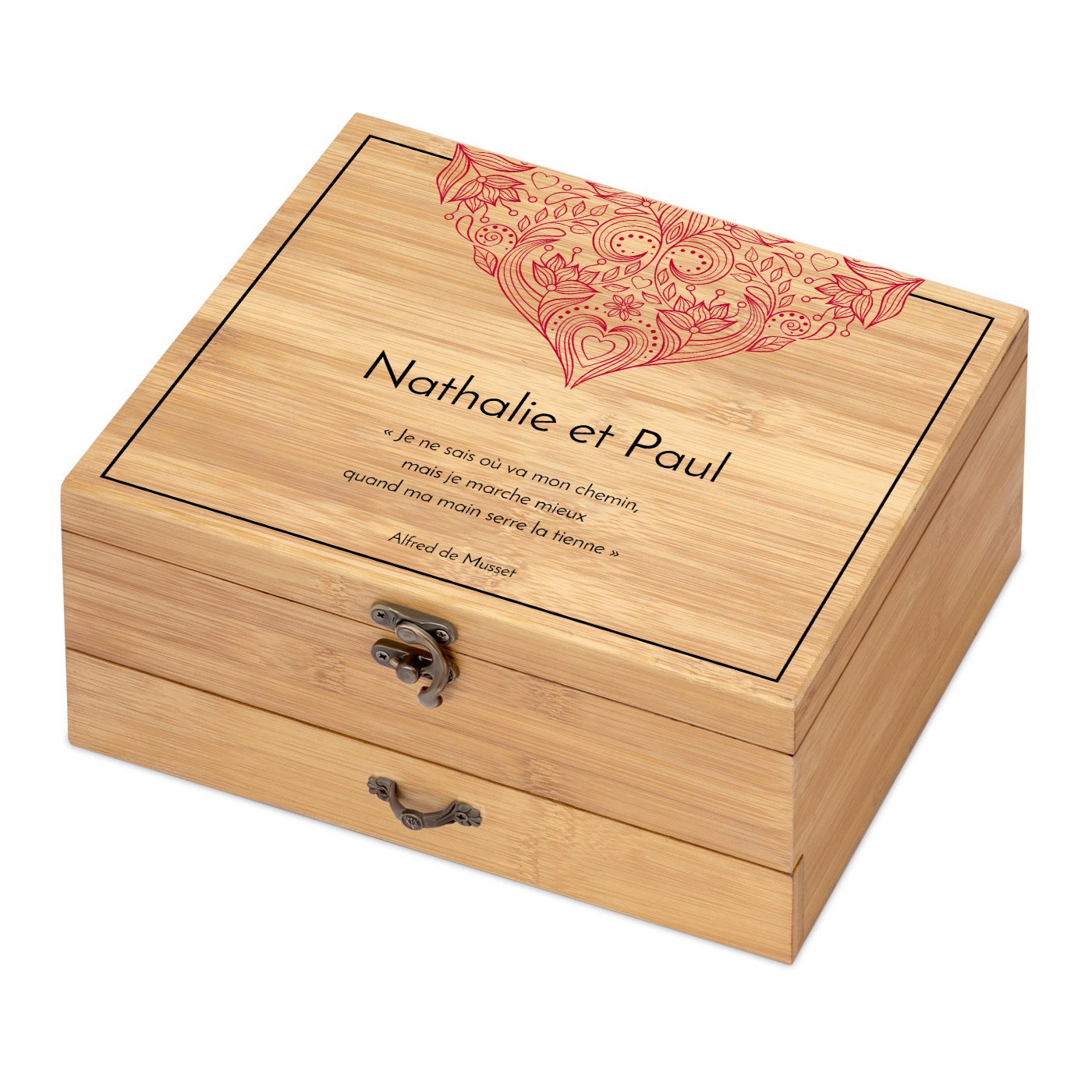 Ensemble d'accessoires pour vin avec coffret en bois de bambou personnalisé pour un homme et une femme pour mariage