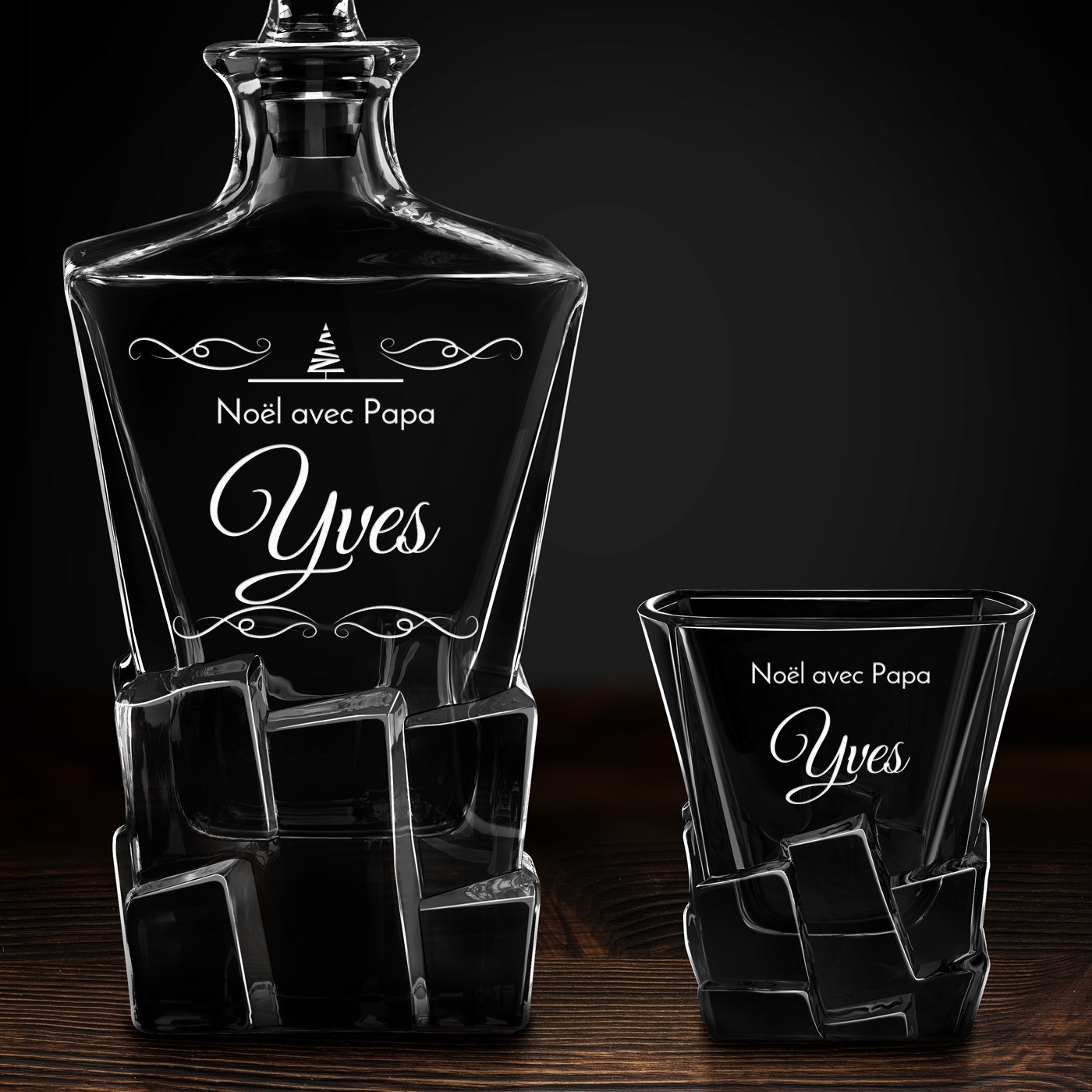 Carafe à whisky Ice Blink et 4 verres avec gravure pour papa pour Noël