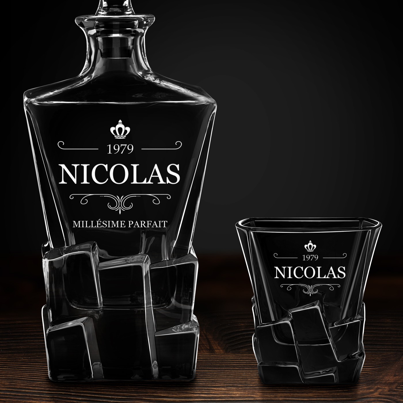 Carafe à whisky Ice Blink et 4 verres avec gravure pour un millésime parfait