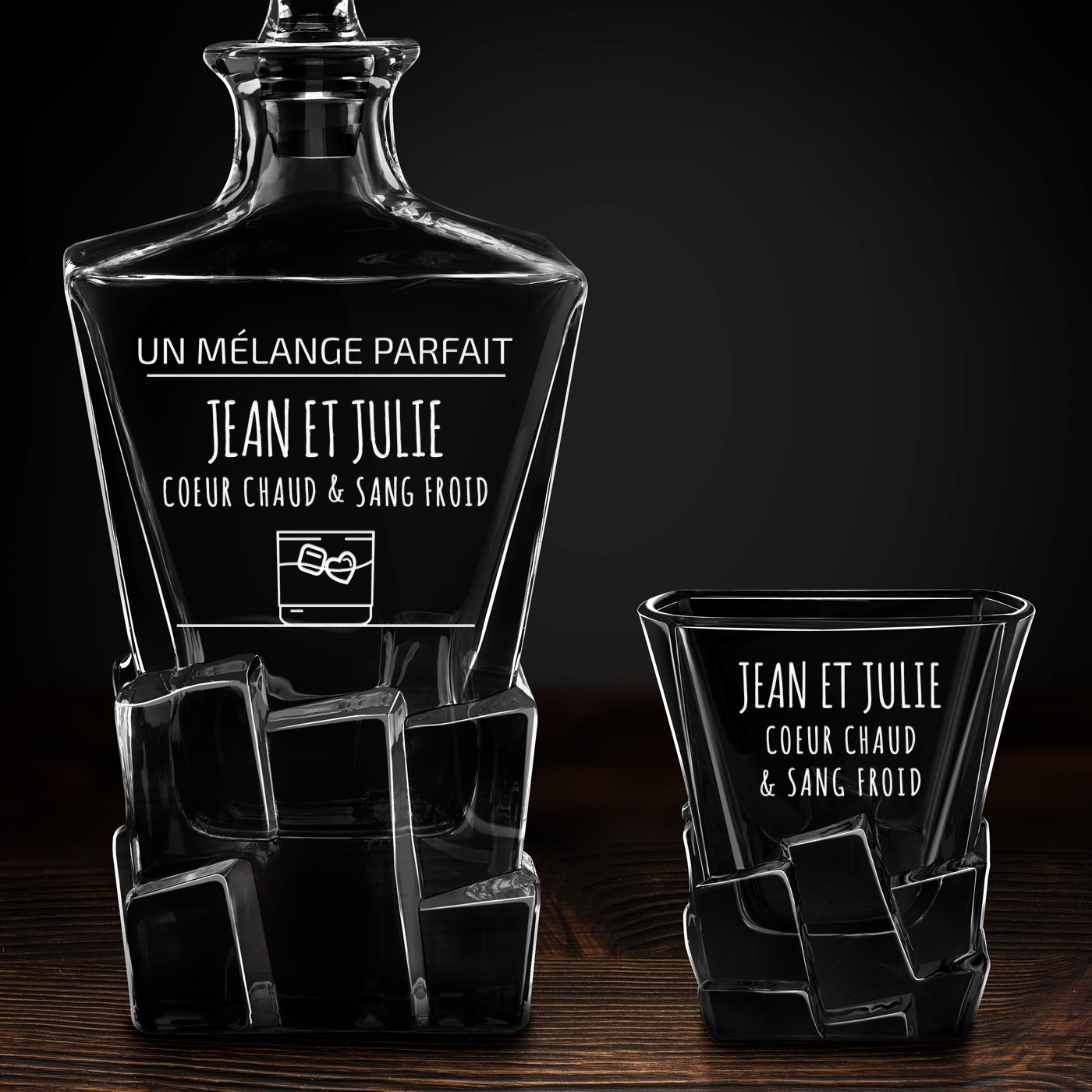 Carafe à whisky Ice Blink et 2 verres avec gravure pour amis