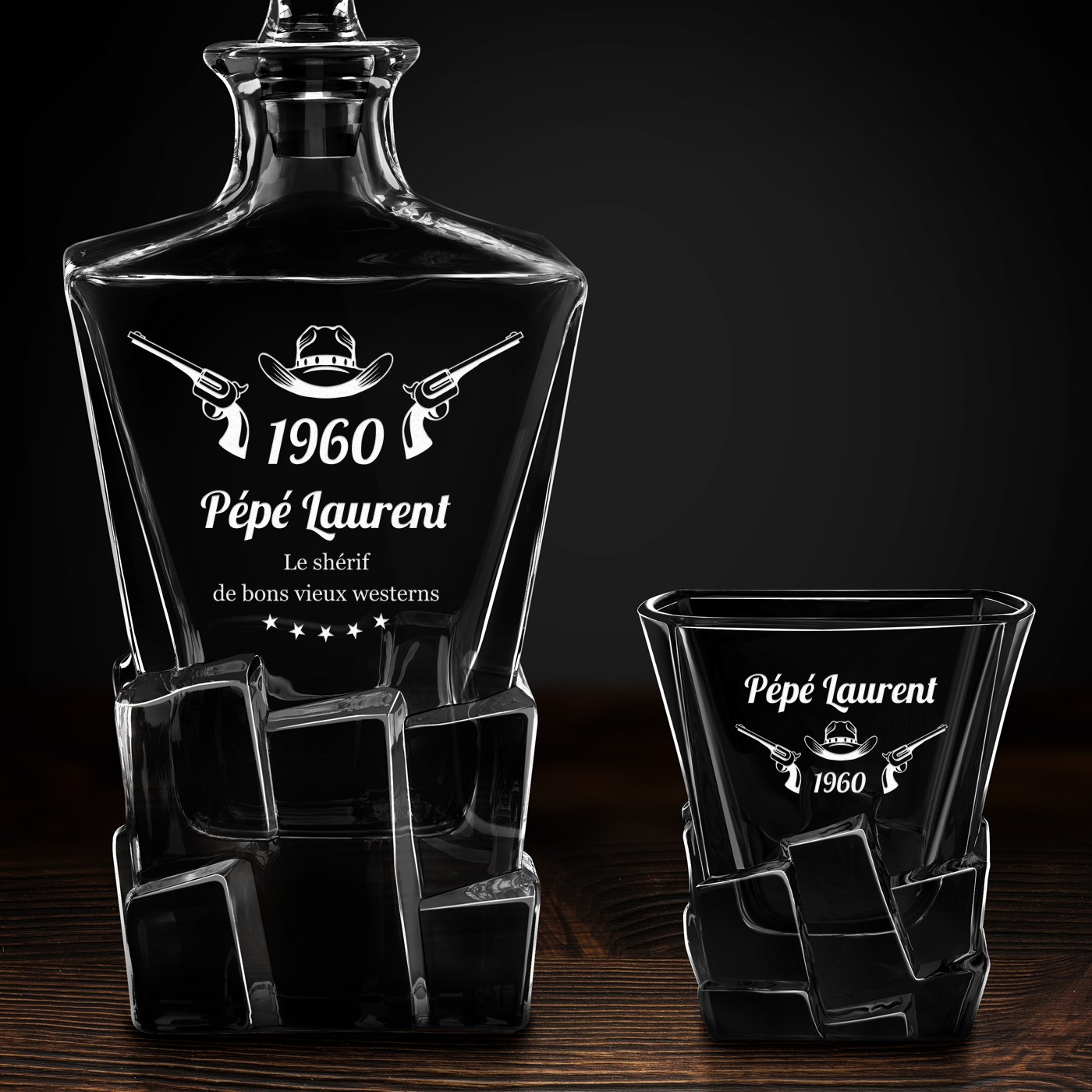 Carafe à whisky Ice Blink et 2 verres avec gravure pour anniversaire pour grand-père