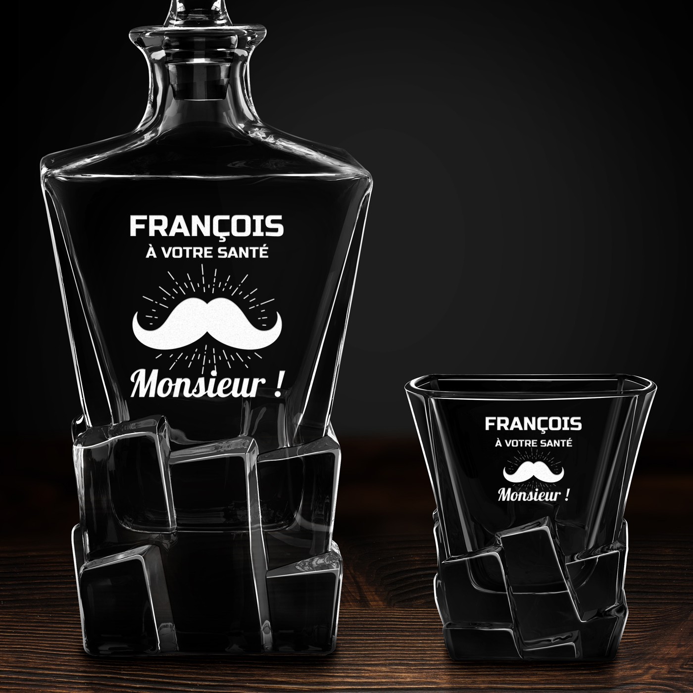 Carafe à whisky Ice Blink et 2 verres avec gravure pour monsieur