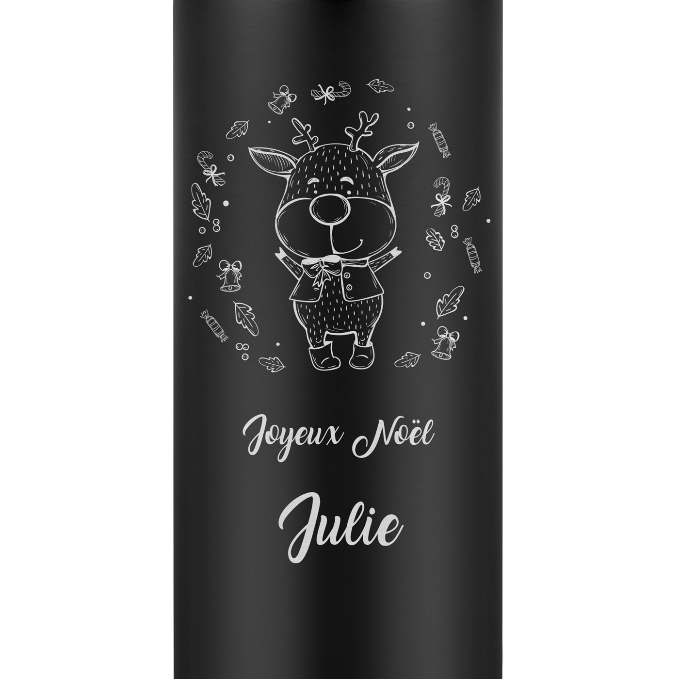 Mug isotherme noir avec gravure avec un affichage LED pour une fille pour Noël