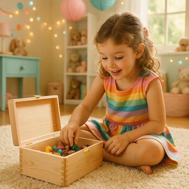 Boîte à souvenirs en bois de pin avec impression pour fille bébé naissance