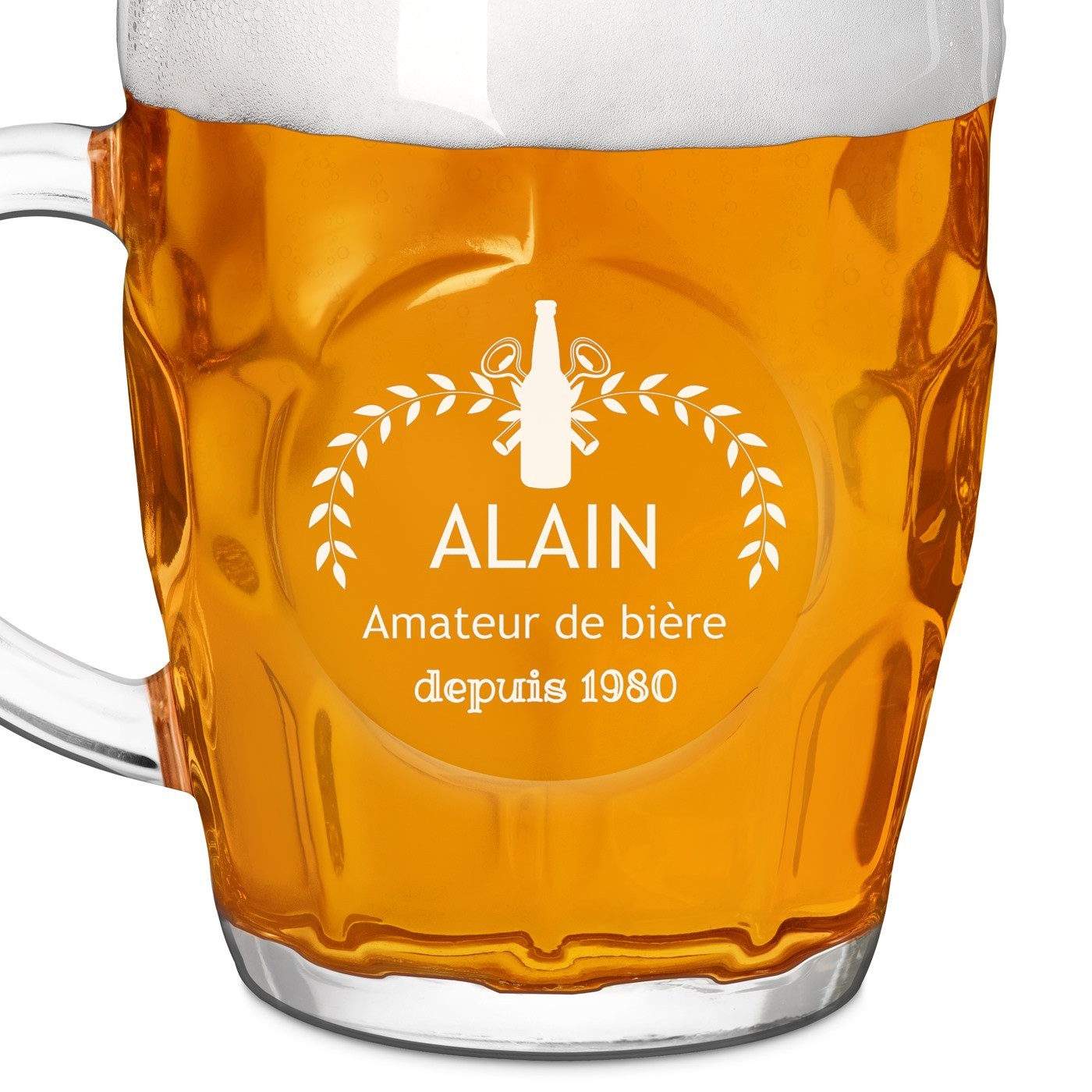Chope à bière BUBBLE avec gravure pour un amateur de bière