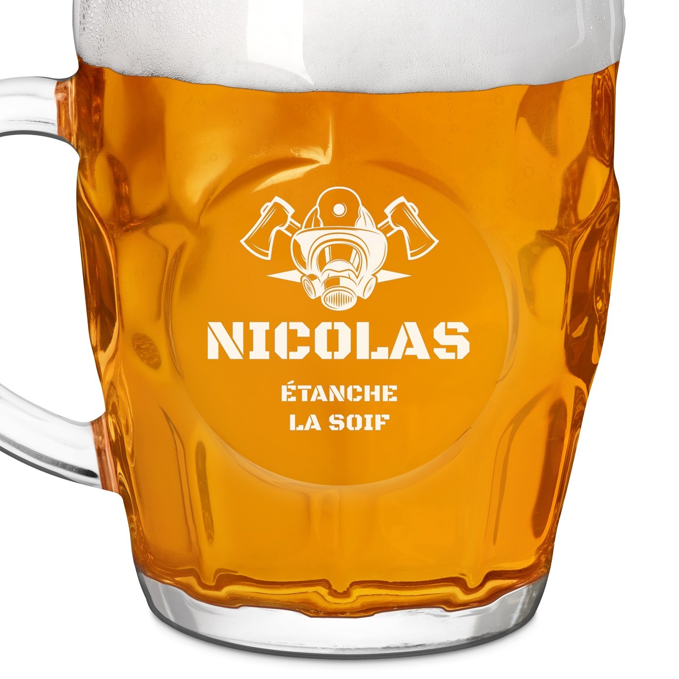 Chope à bière BUBBLE avec gravure pour un pompier