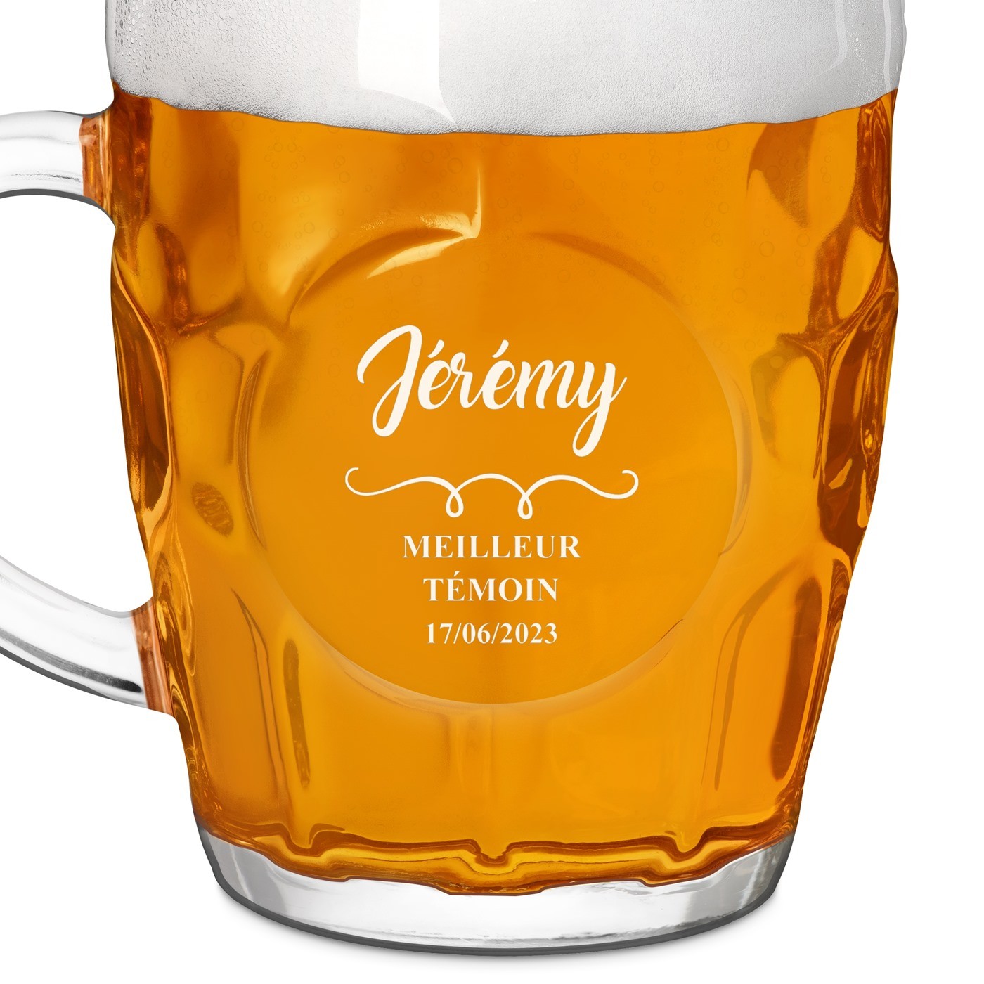 Chope à bière BUBBLE avec gravure pour le témoin de mariage