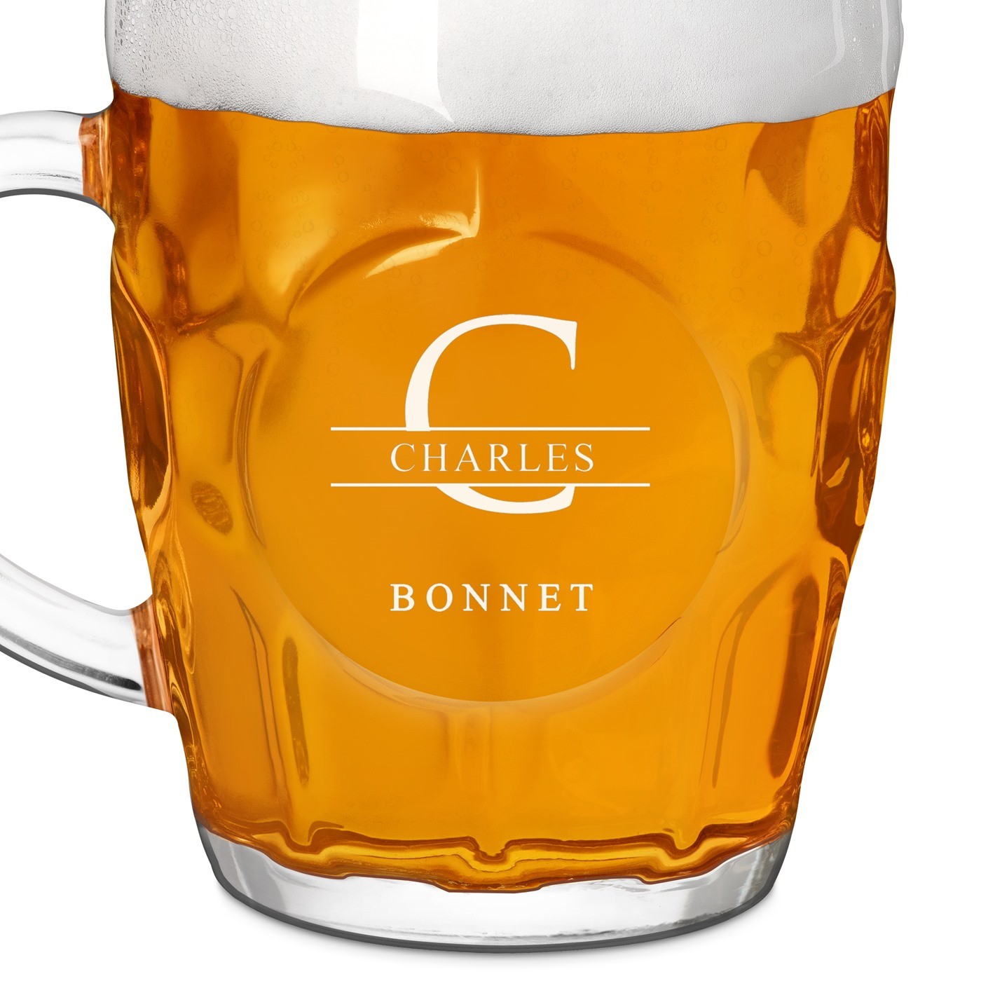 Chope à bière BUBBLE avec gravure pour homme avec nom de famille