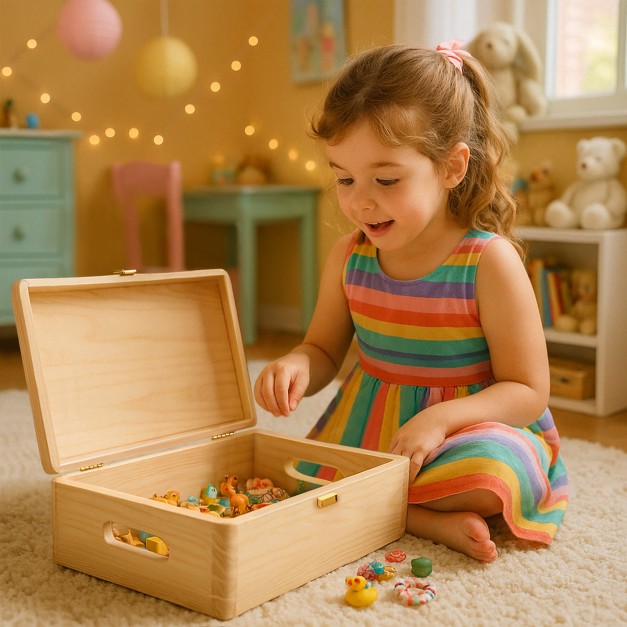Boîte à souvenirs en bois de pin avec impression pour fille baptême