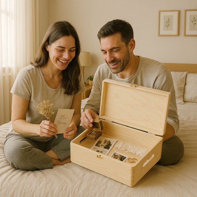 Boîte à souvenirs en bois de pin avec impression pour mariage