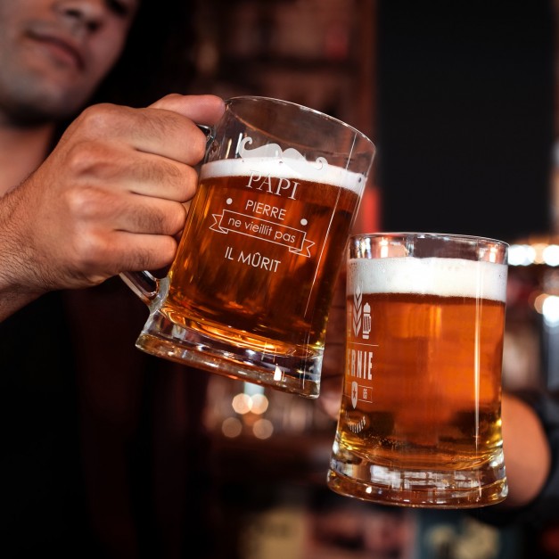 Chope en verre à bière avec gravure pour papi