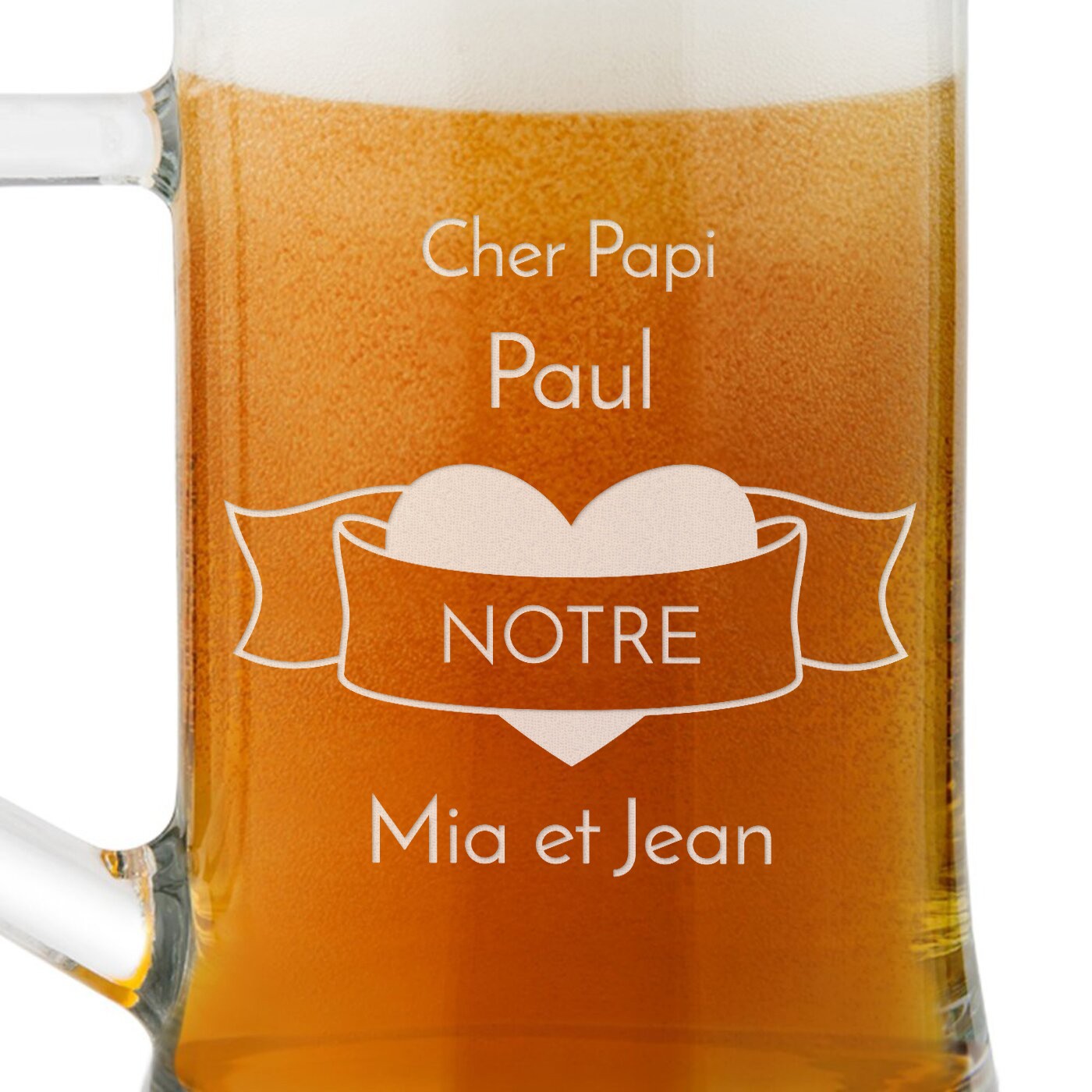 Chope en verre à bière avec gravure pour grand-père
